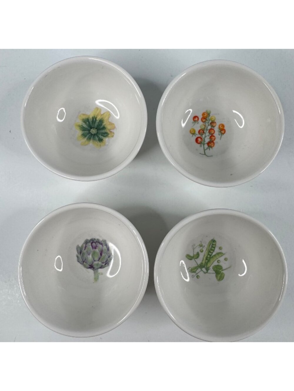 Jane Shasky Small 3 in Ceramic Bowls 4-Pc Set Vegetable Print Microwave Safe
